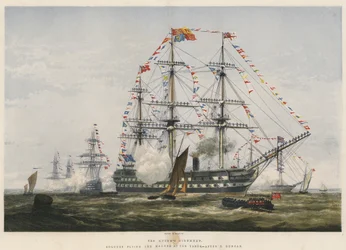 De verjaardag van de koningin, vlaggen wapperen en bemand op de yards